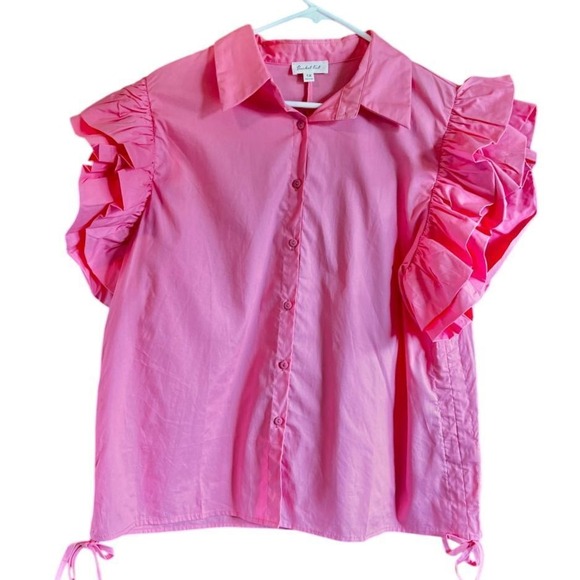Bucket List 1X pink ruffle blouse button down‎ NWOT - Picture 2 of 8